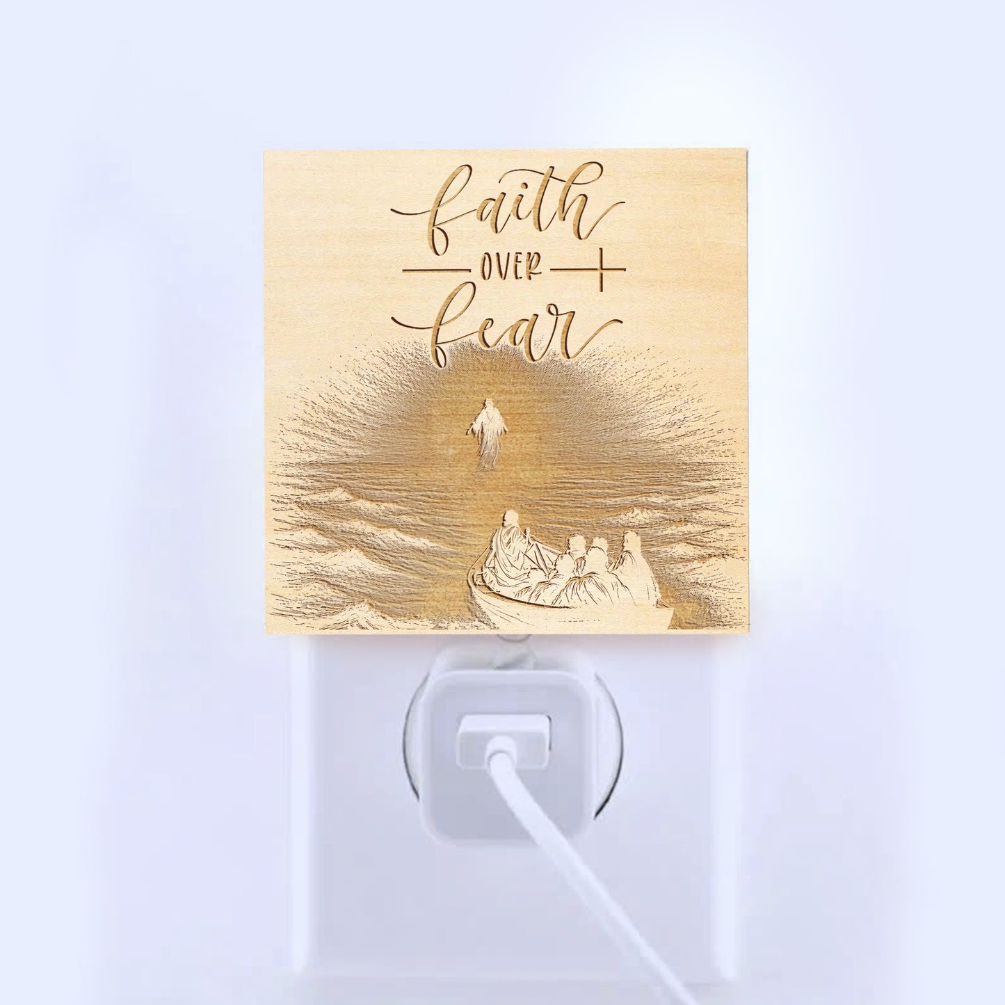 Faith Over Fear Engraved Wooden LED Night Light - NLG0020