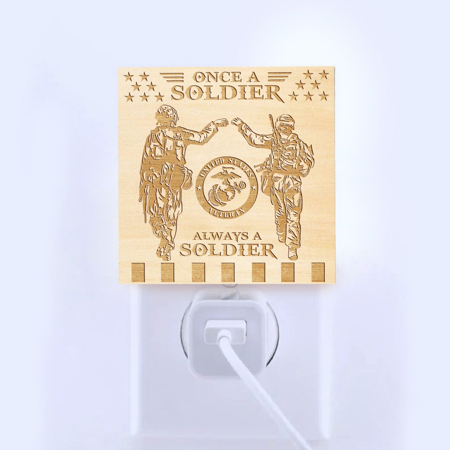 Marine Veteran | Once a Soldier, Always a Soldier | Artistic Engraved Wooden LED Night Light, NLV0018B