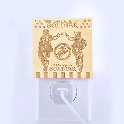 Marine Veteran | Once a Soldier, Always a Soldier | Artistic Engraved Wooden LED Night Light, NLV0018B