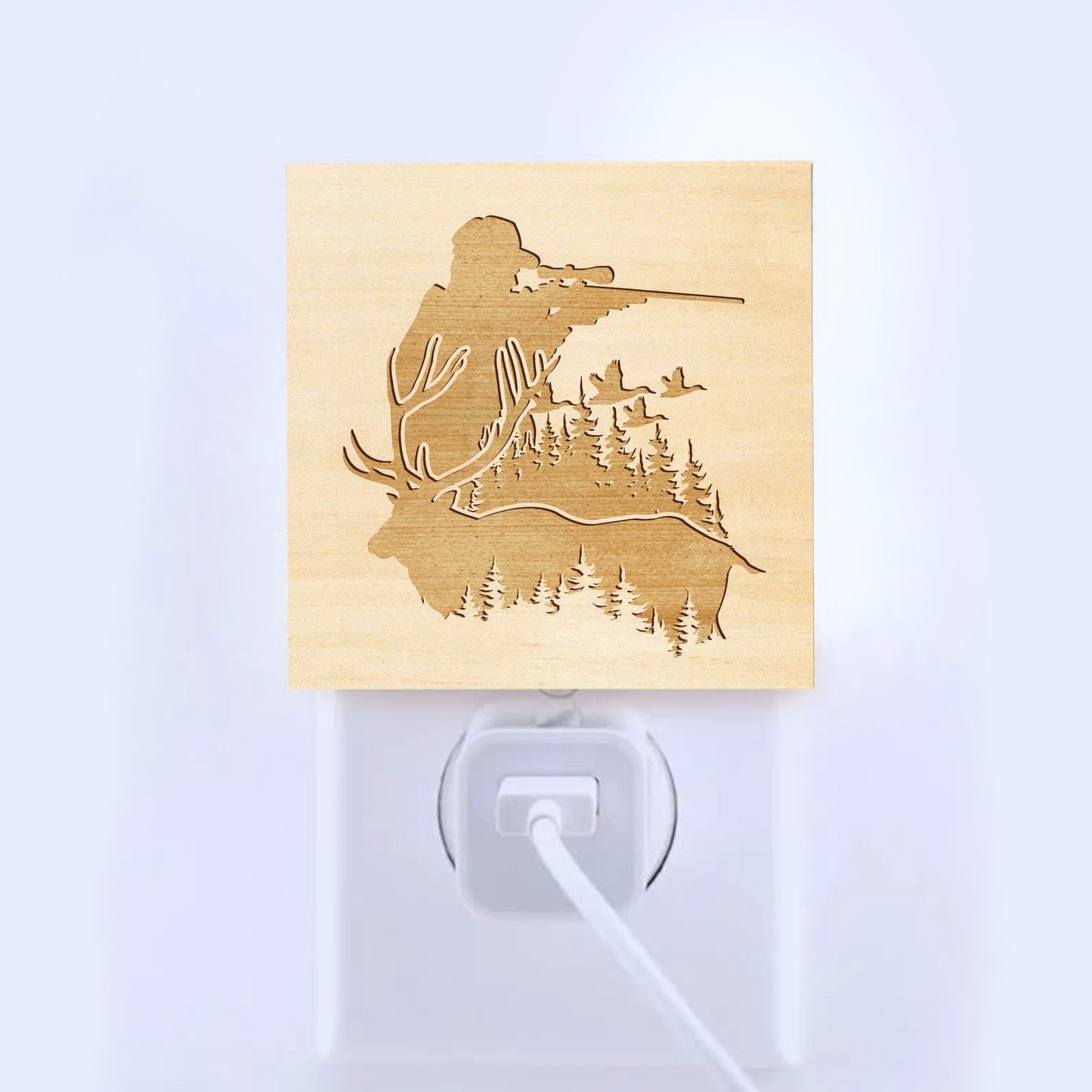 Deer Hunting Engraved Wooden LED Night Light - NLDH0001