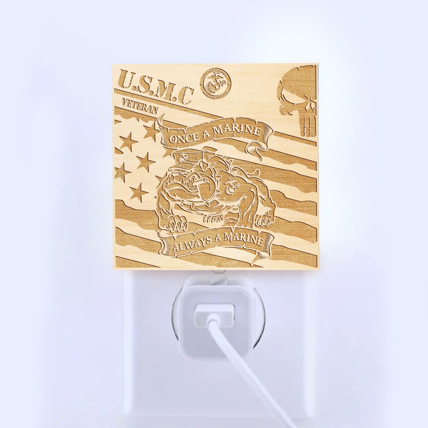 Marine Veteran | Once a Marine - Always a Marine | Artistic Engraved Wooden LED Night Light, NLV0030