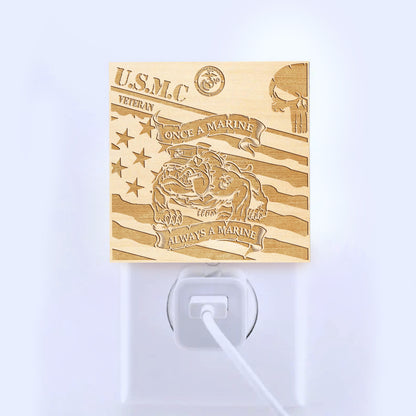 Marine Veteran | Once a Marine - Always a Marine | Artistic Engraved Wooden LED Night Light, NLV0030