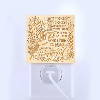 What a Wonderful World, Artistic Engraved Wooden LED Night Light, PH0021