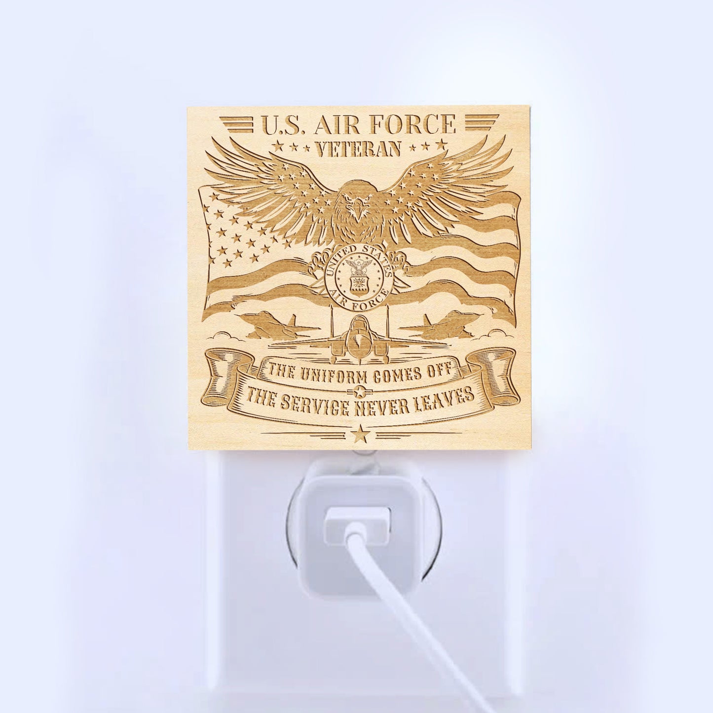 Air Force Veteran | The Uniform Comes Off - The Service Never Leaves | Artistic Engraved Wooden LED Night Light, NLV0033