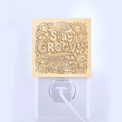 Stay Groovy | Artistic Engraved Wooden LED Night Light | HP0004