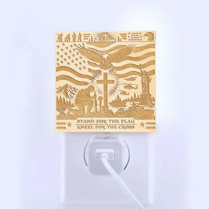 Stand For the Flag - Kneel For the Cross | Artistic Engraved Wooden LED Night Light, NLV0036
