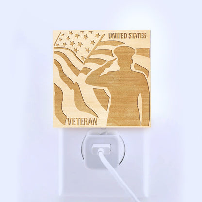 U.S. Veteran Saluting – Artisan Engraved Wooden LED Night Light, NLV0010