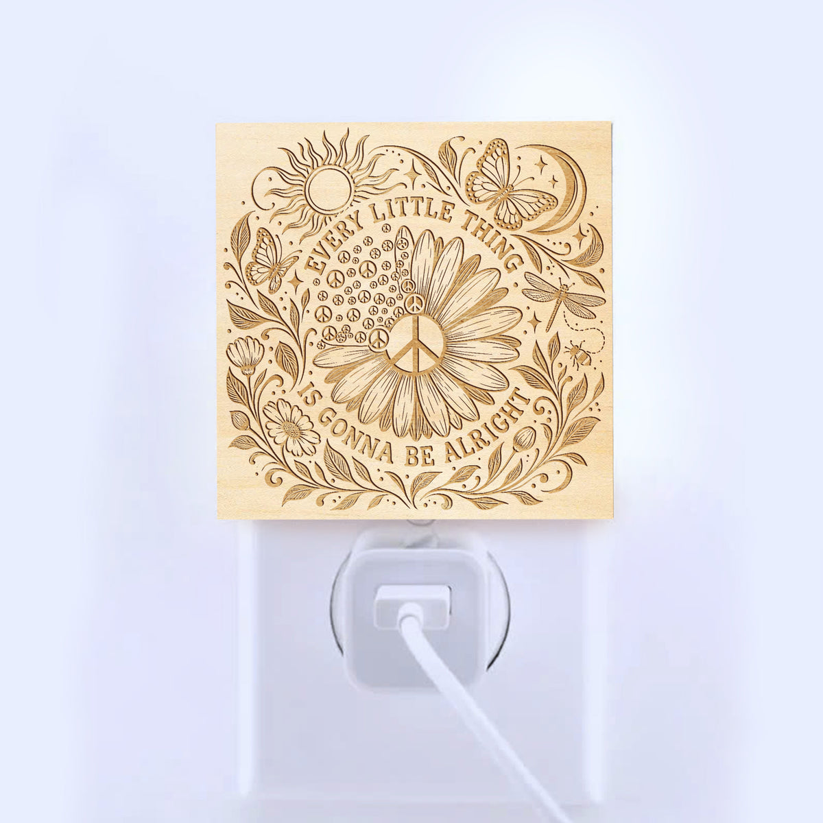 Every Little Thing is Gonna Be Alright, Artistic Engraved Wooden LED Night Light, PH0018