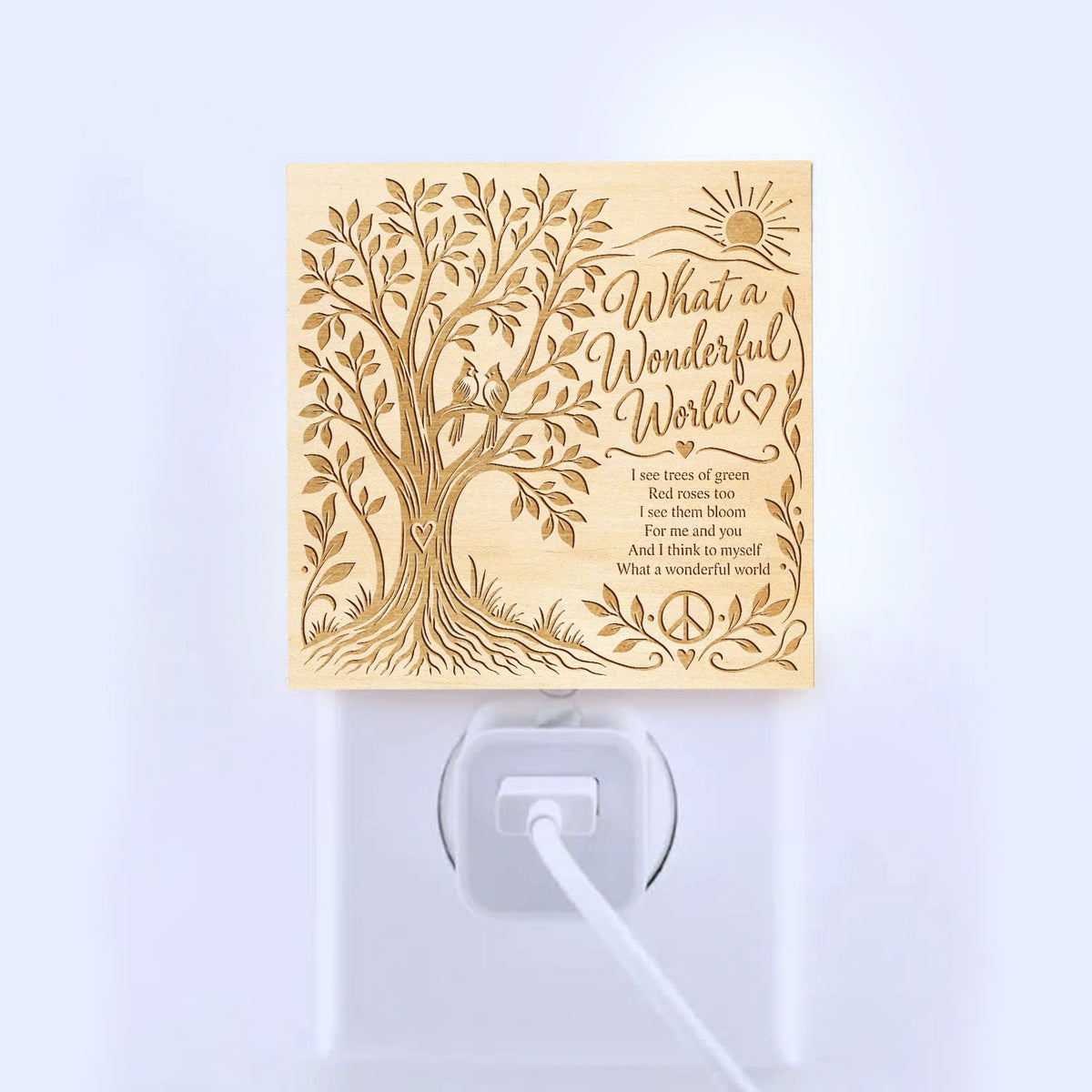 A Wonderful World – Cardinal & Love, Artistic Engraved Wooden LED Night Light, PH0023