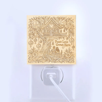 Peace Love Grows Here | Artistic Engraved Wooden LED Night Light | HP0021
