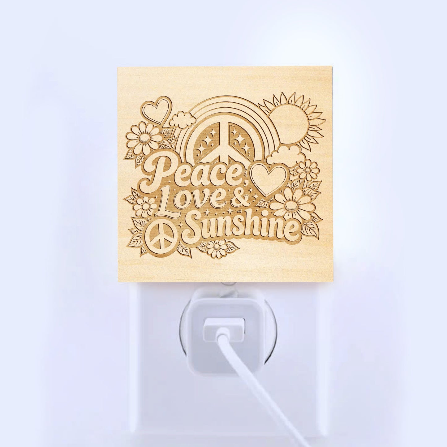 Peace, Love & Sunshine | Artistic Engraved Wooden LED Night Light | HP0001