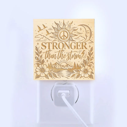 STRONGER Than The Storm, Artistic Engraved Wooden LED Night Light, PH0019