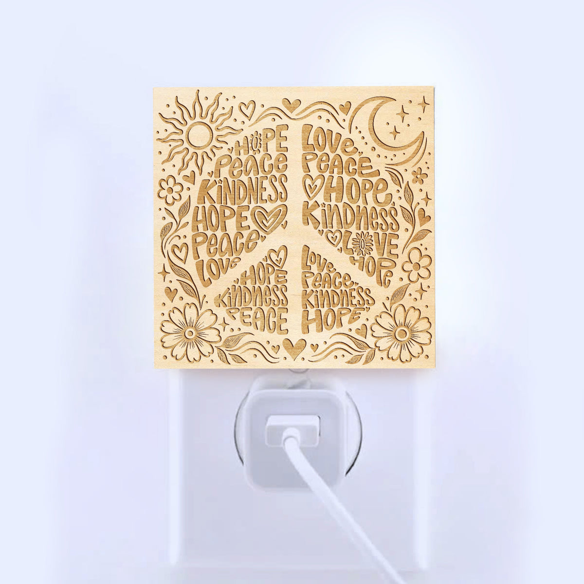 HOPE • PEACE • LOVE • KINDNESS – Hippie Wooden Night Light, PH0020