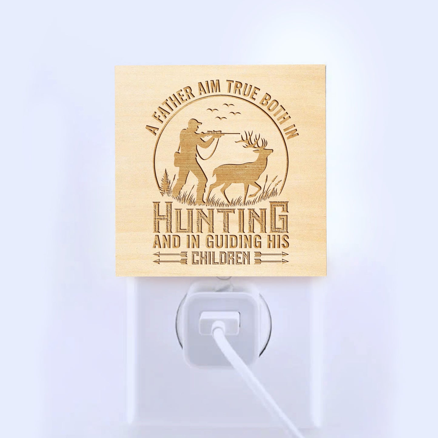 A Father Aim True Both In Hunting Engraved Wooden LED Night Light - NLDH0010