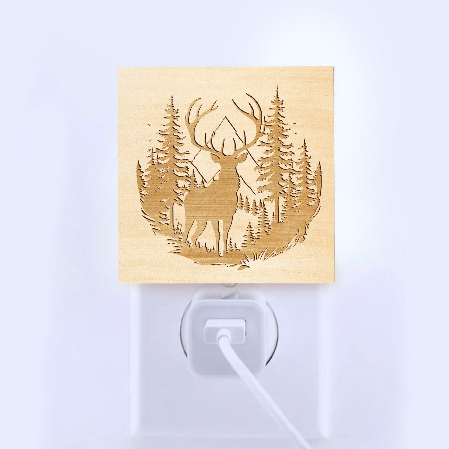 Deer Hunting Engraved Wooden LED Night Light - NLDH0002