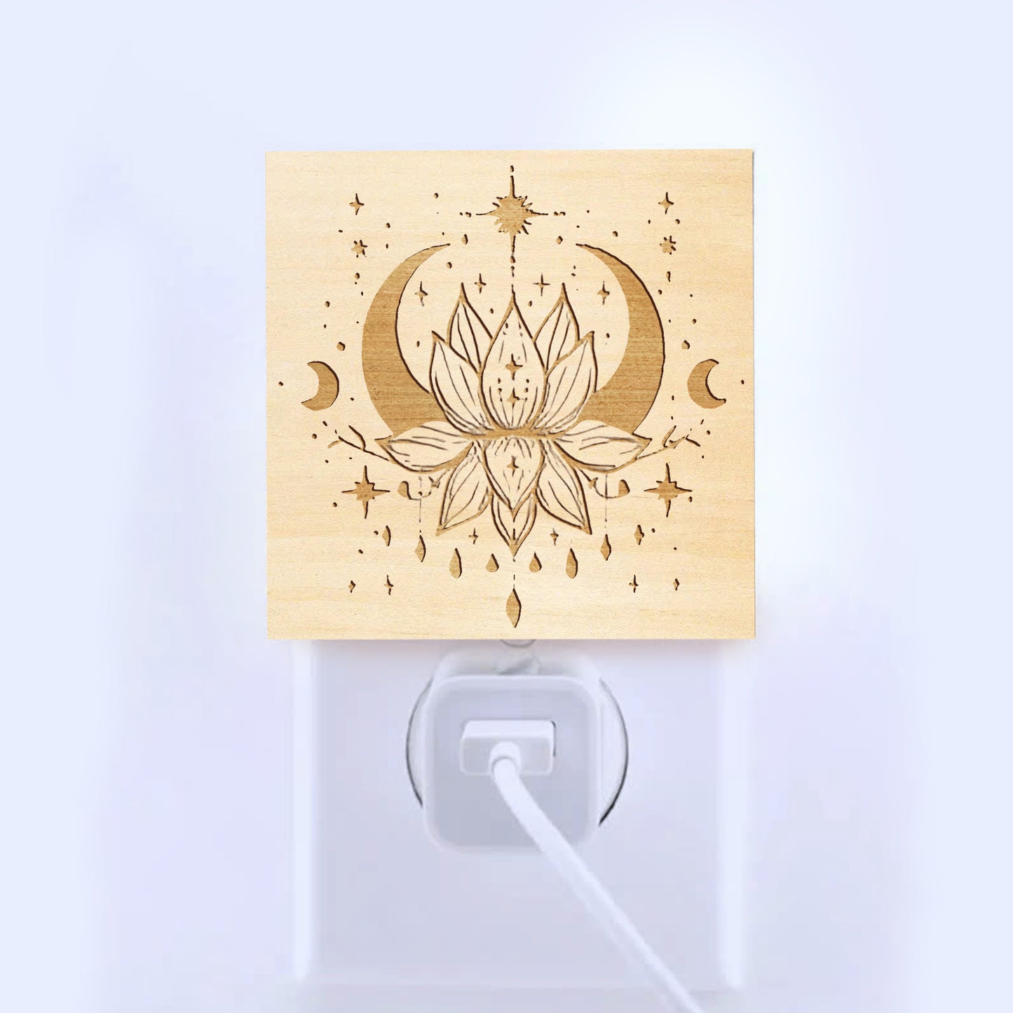 Celestial Lotus Yoga Lover Engraved Wooden LED Night Light - NLYG0007