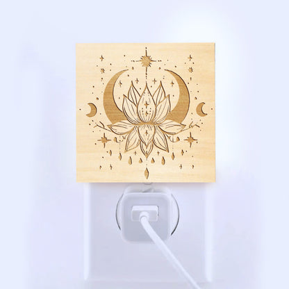 Celestial Lotus Yoga Lover Engraved Wooden LED Night Light - NLYG0007