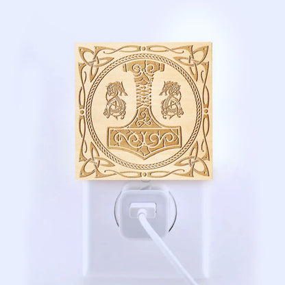 The Legendary Mjölnir Engraved Wooden LED Night Light - NLVK0019