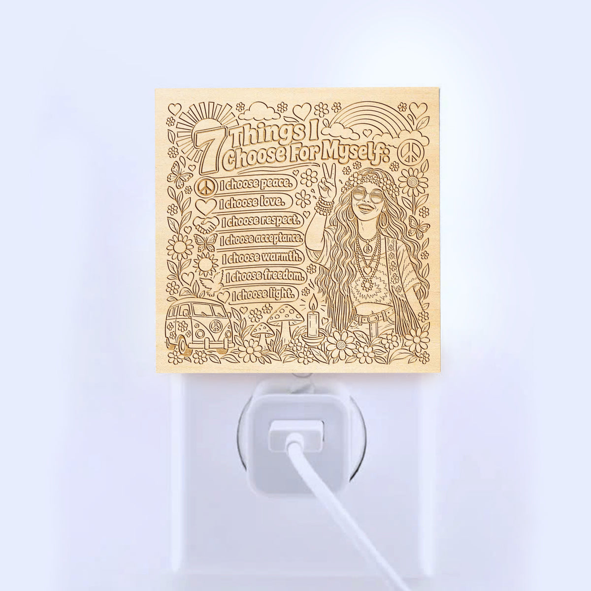 7 Things I Choose For Myself | Artistic Engraved Wooden LED Night Light | HP0018
