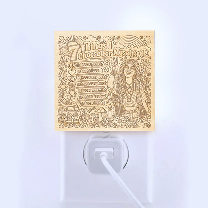 7 Things I Choose For Myself | Artistic Engraved Wooden LED Night Light | HP0018
