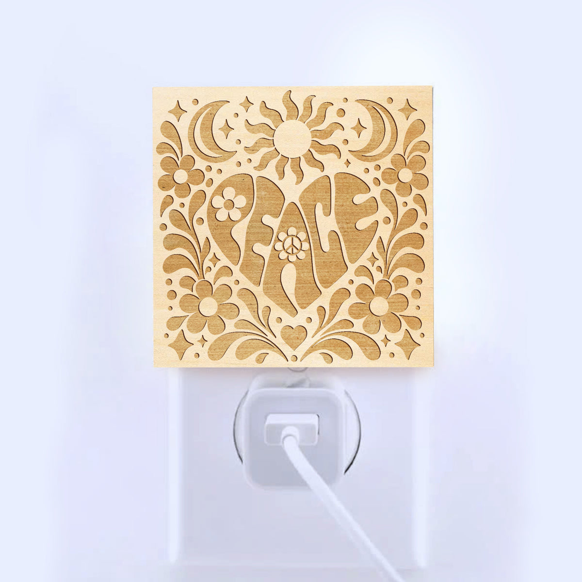 PEACE, Artistic Engraved Wooden LED Night Light, PH0015