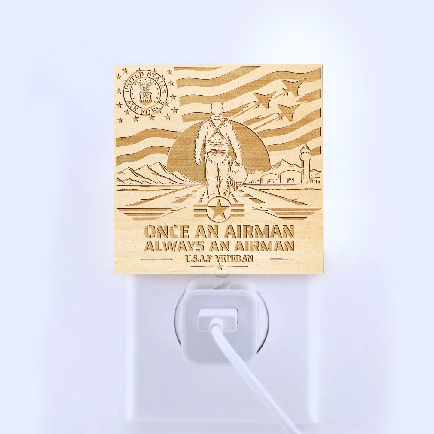 Air Force Veteran | Once an Airman - Always an Airman | Artistic Engraved Wooden LED Night Light, NLV0034