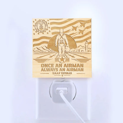 Air Force Veteran | Once an Airman - Always an Airman | Artistic Engraved Wooden LED Night Light, NLV0034