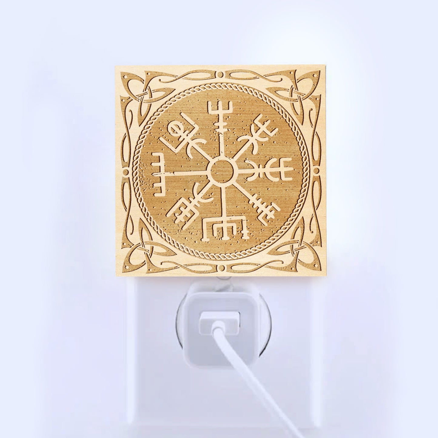 Vegvisir Viking Compass Engraved Wooden LED Night Light - NLVK0018