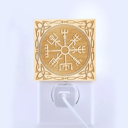 Vegvisir Viking Compass Engraved Wooden LED Night Light - NLVK0018