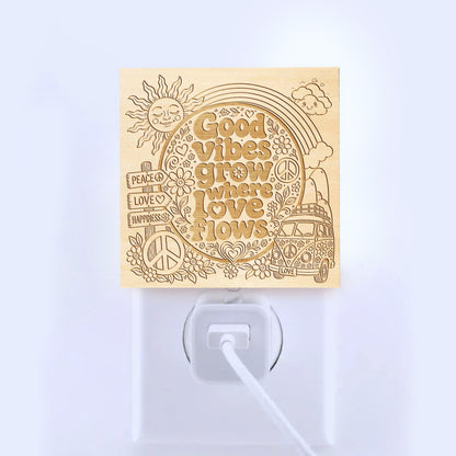 Good Vibes Grow Where Love Flows | Artistic Engraved Wooden LED Night Light | HP0016