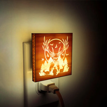 Deer Hunting Engraved Wooden LED Night Light - NLDH0004