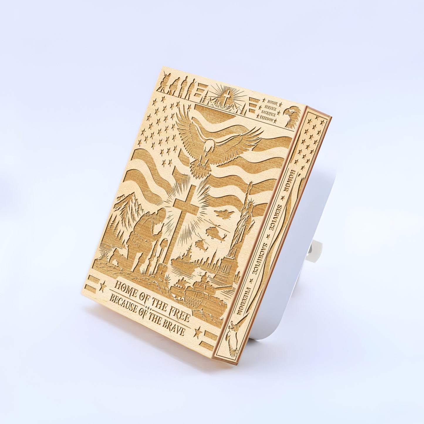 Home of the Free Because of the Brave | Artistic Engraved Wooden LED Night Light, NLV0036B