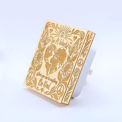 In A World Where You Can Be Anything, Be Kind - Artistic Engraved Wooden LED Night Light, PH0026