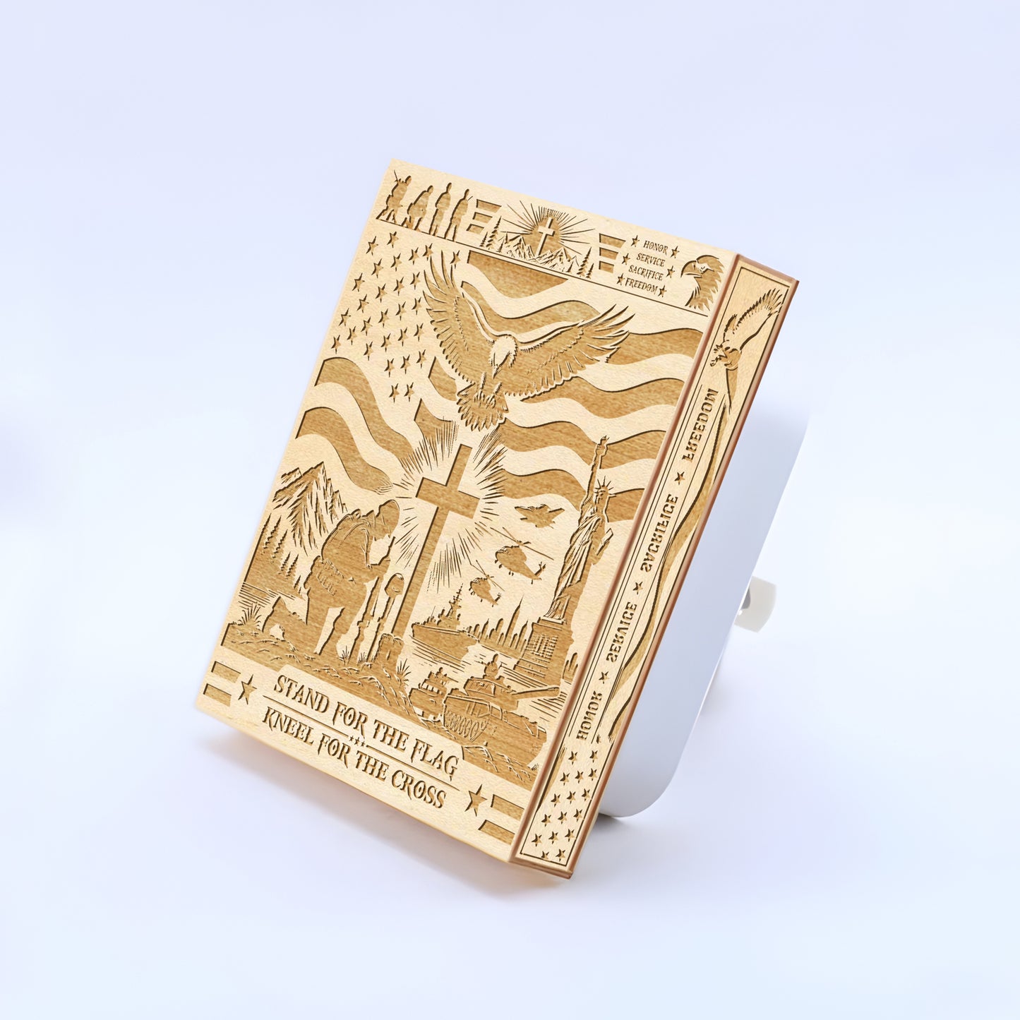 Stand For the Flag - Kneel For the Cross | Artistic Engraved Wooden LED Night Light, NLV0036