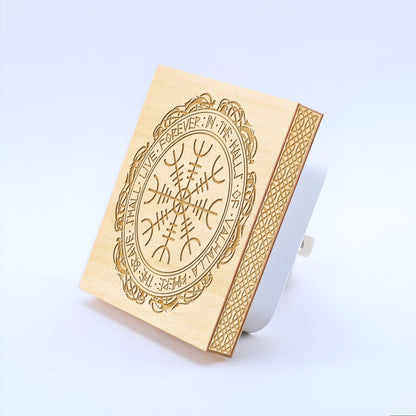 The Brave Shall Live Forever in the Halls of Valhalla, Engraved Wooden LED Night Light - NLVK0001