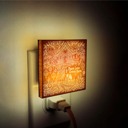 Peace Love Grows Here | Artistic Engraved Wooden LED Night Light | HP0021