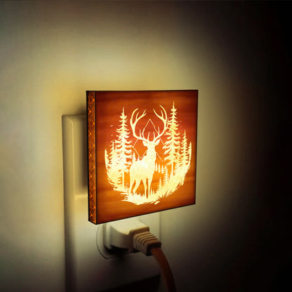 Deer Hunting Engraved Wooden LED Night Light - NLDH0002