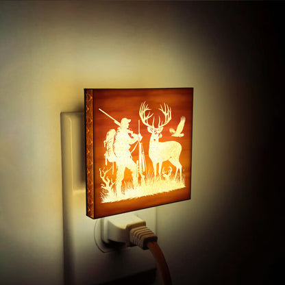 Deer Hunting Engraved Wooden LED Night Light - NLDH0006