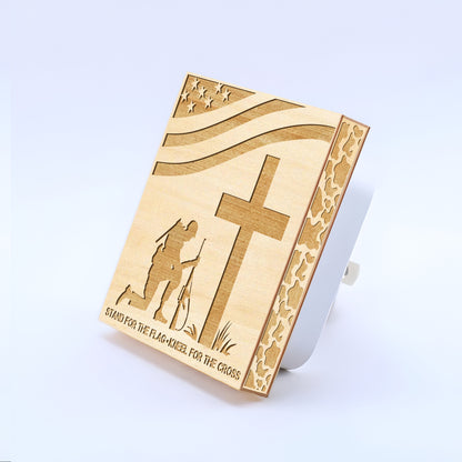 Stand For the Flag - Kneel For the Cross Engraved Wooden LED Night Light, NLV0004
