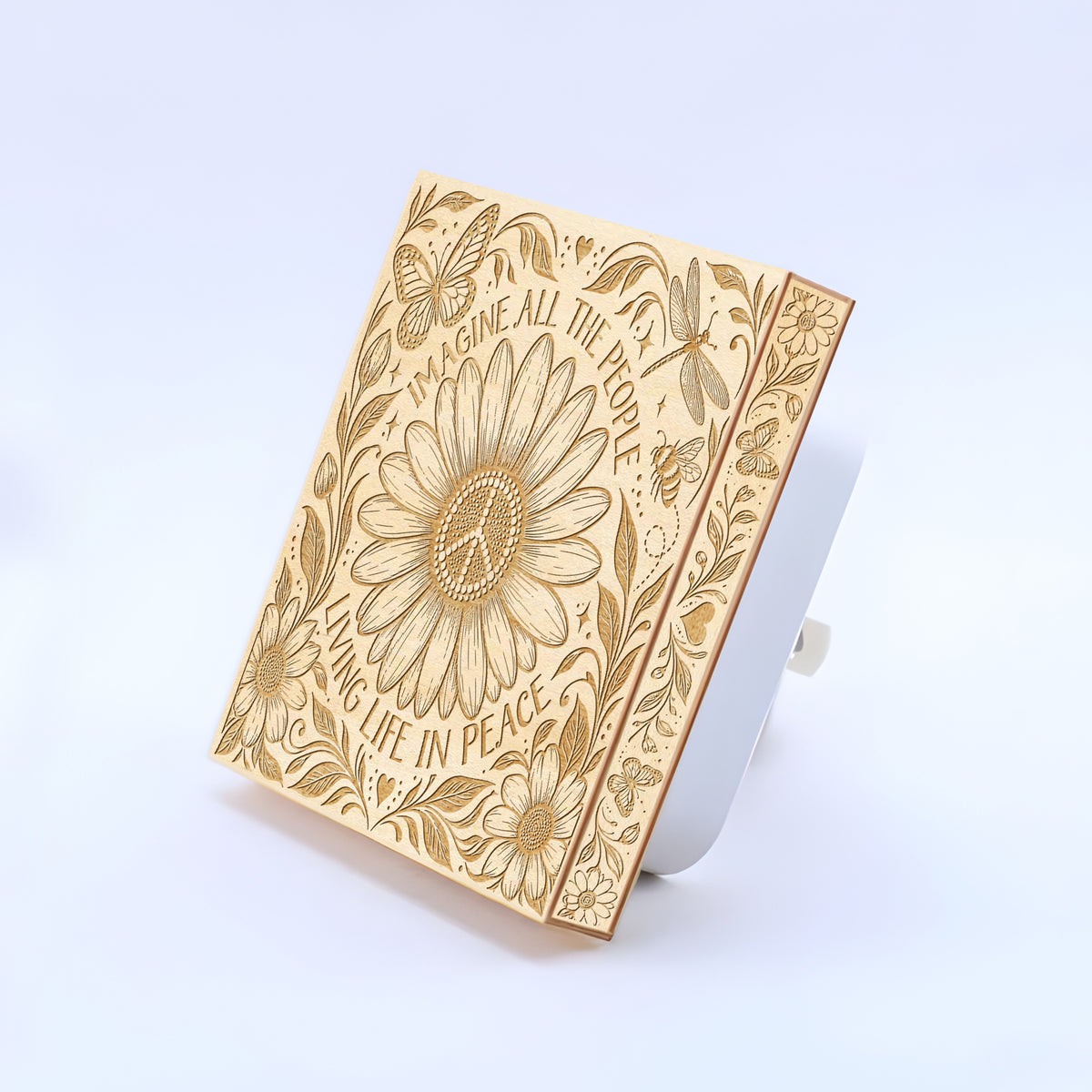 Imagine All The People Living Life in Peace, Artistic Engraved Wooden LED Night Light, PH0017