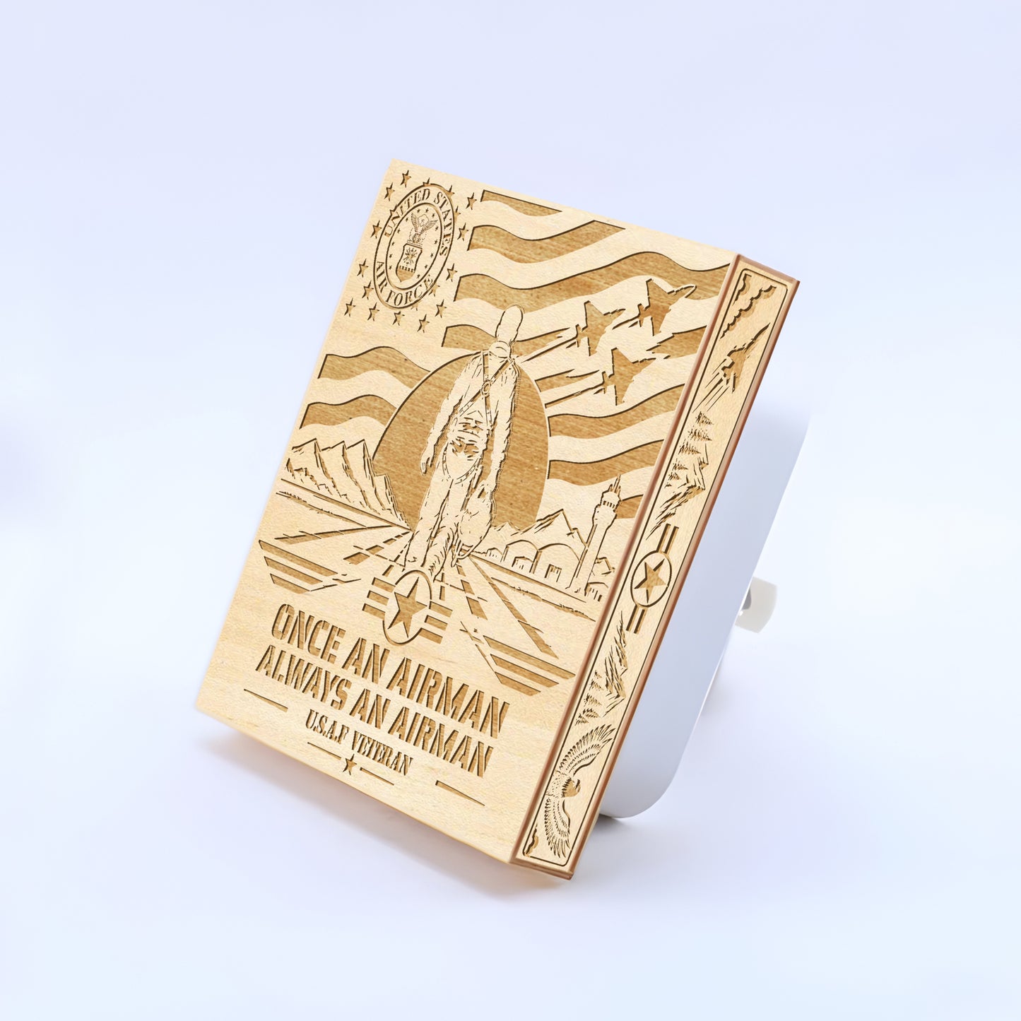 Air Force Veteran | Once an Airman - Always an Airman | Artistic Engraved Wooden LED Night Light, NLV0034