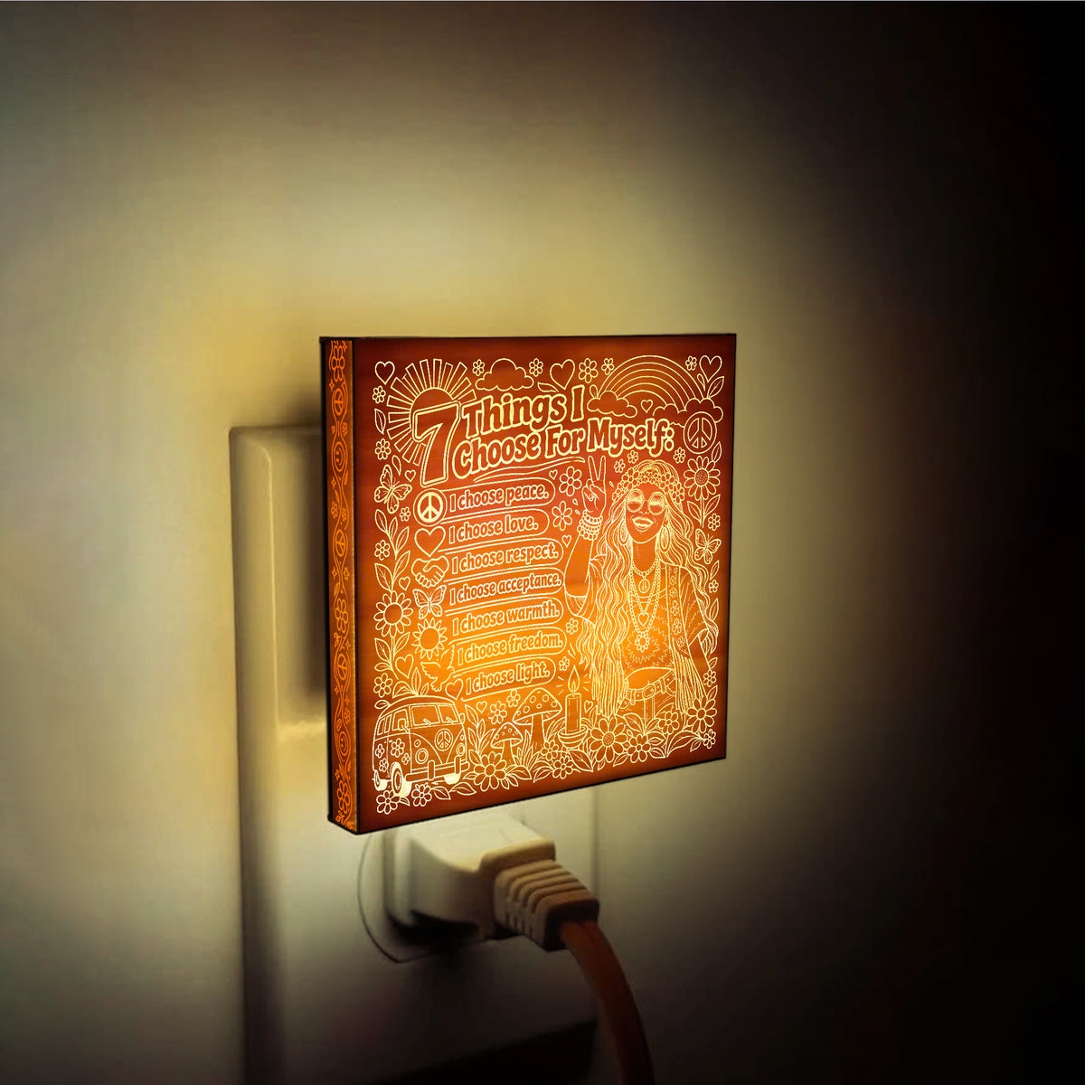7 Things I Choose For Myself | Artistic Engraved Wooden LED Night Light | HP0018