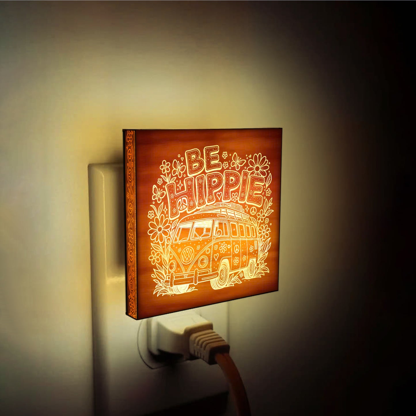 Be Hippie | Artistic Engraved Wooden LED Night Light | HP0002