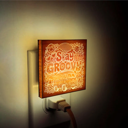 Stay Groovy | Artistic Engraved Wooden LED Night Light | HP0004