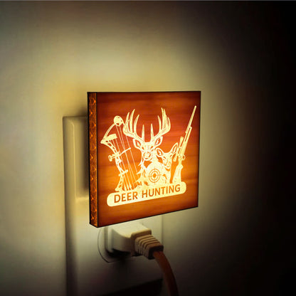 Deer Hunting Engraved Wooden LED Night Light - NLDH0009
