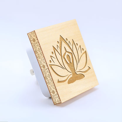 Lotus Peace Yoga Lover Engraved Wooden LED Night Light - NLYG0006
