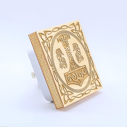 The Legendary Mjölnir Engraved Wooden LED Night Light - NLVK0019
