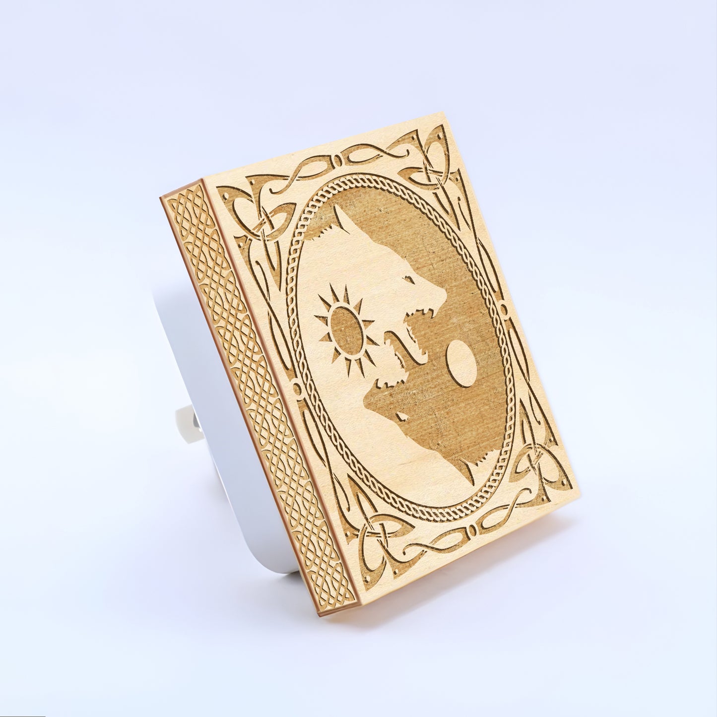 Sun & Moon Viking Wolves Engraved Wooden LED Night Light - NLVK0017