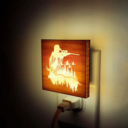 Deer Hunting Engraved Wooden LED Night Light - NLDH0001