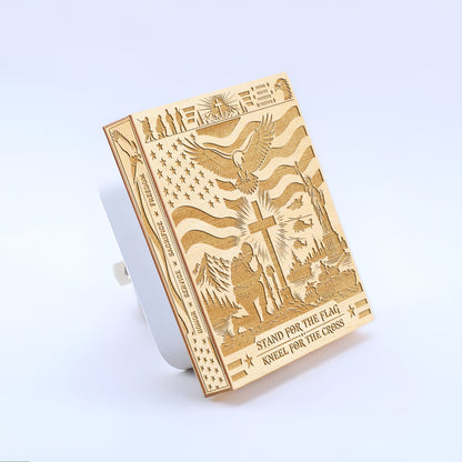 Stand For the Flag - Kneel For the Cross | Artistic Engraved Wooden LED Night Light, NLV0036
